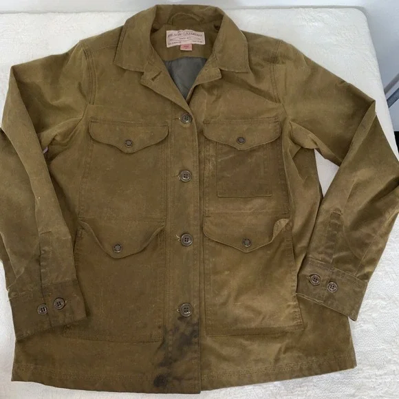 vtg Filson Tin Cloth Upland Game Field Jacket USA Made Size Medium Rear Pocket - Picture 1 of 13